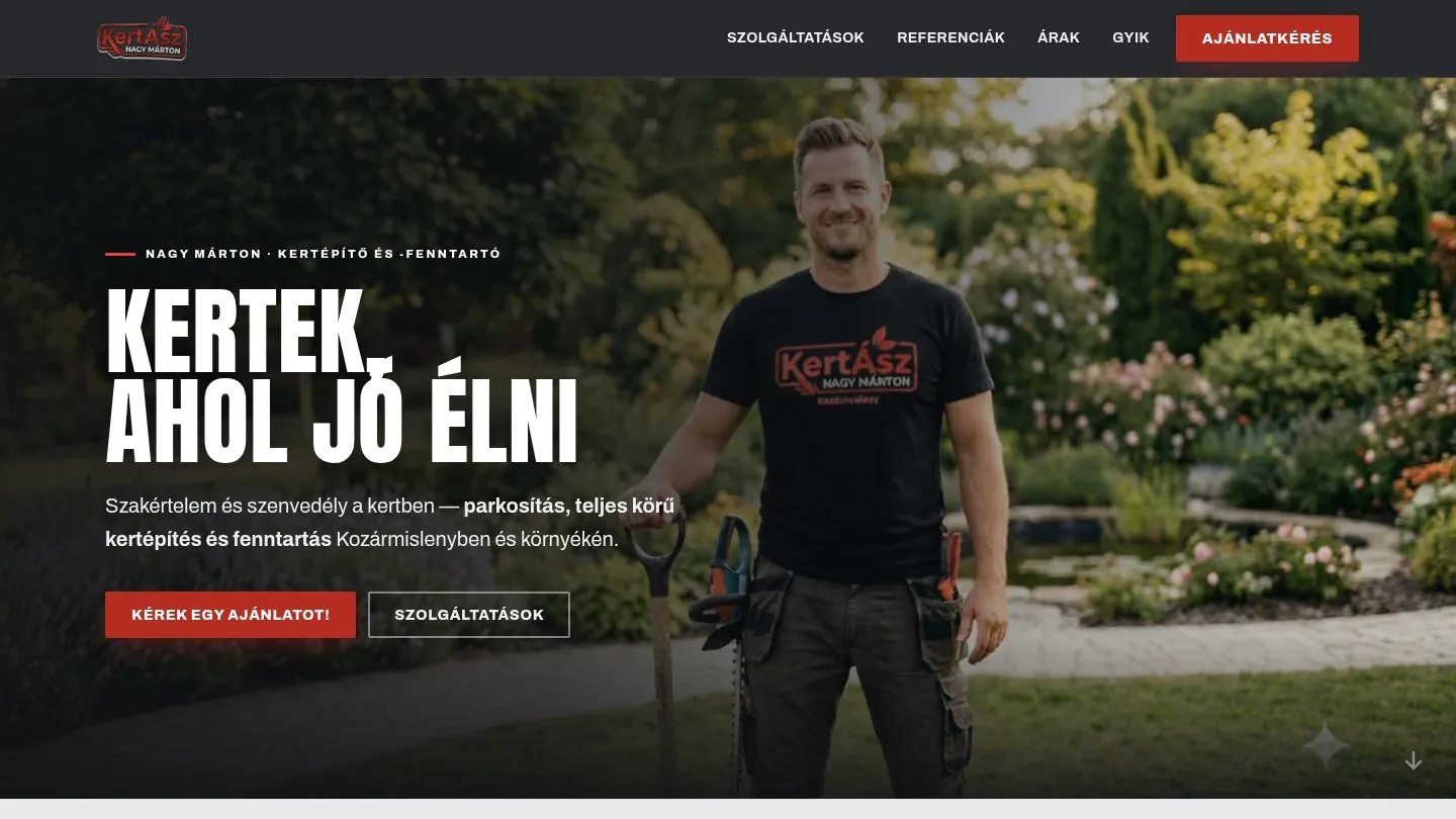 A KertÁSZ – Nagy Márton kertépítő oldalának képernyőképe