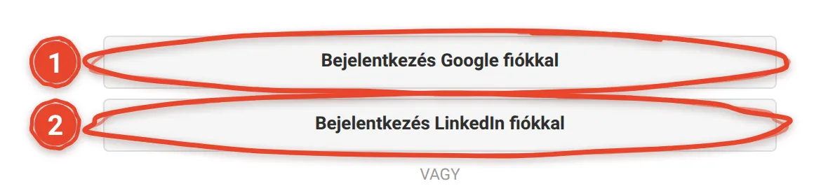 Hogyan lépek be Google- vagy LinkedIn-fiókkal? – képernyőkép